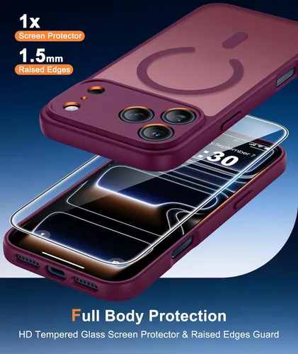 Vista 918 de FNTCASE Funda para iPhone 17 Pro: Fundas delgadas translúcidas de color azul claro compatibles con MagSafe, protección completa de la cámara