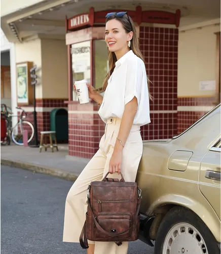 Vista 2 de CLUCI - Mochila de piel convertible para mujer bolsa de libros grande mochila antirrobo