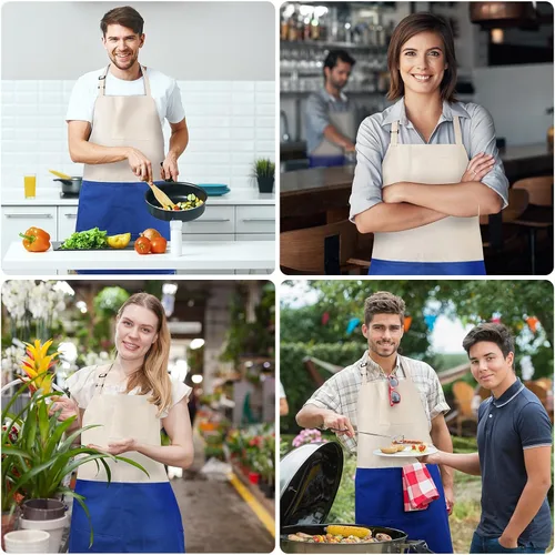Vista 8 de Delantal de chef unisex de dos tonos profesional con 2 bolsillos para cocinar, asar y hornear, regalo