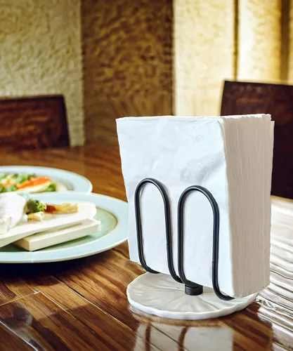 Vista 7 de VROOMIUM Servilletero para Mesa, Limpieza Sin Esfuerzo con Base de Cerámica, Peso de 1 lb, Servilleteros Negros para Servilletas de Papel