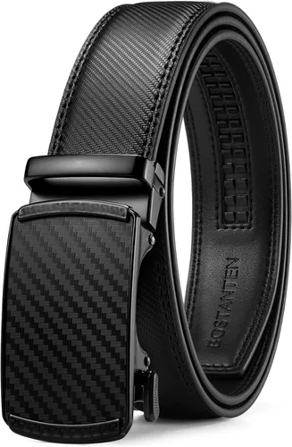 Vista 23 de BOSTANTEN Cinturón de cuero con trinquete para hombre, para atuendos formales e informales con hebilla ajustable, se ajusta a la medida. 001- Negro