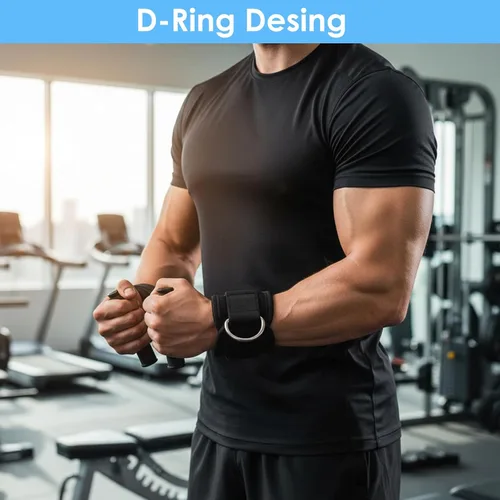 Vista 7 de 2 correas de levantamiento de pesas con anillo D, muñequeras ajustables para gimnasio, soporte de muñeca acolchado, accesorios para máquina
