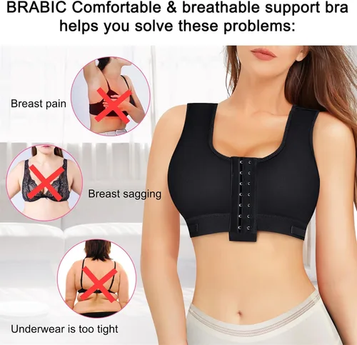 Vista 4 de BRABIC Sujetadores de compresión para uso diario con cierre frontal para mastectomía con correas ajustables sin varillas