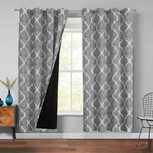 Vista 39 de Beauoop Cortinas 100% Opacas de 45 Pulgadas de Largo, 2 Paneles para Dormitorio, Sala de Estar, Gris Aqua Marroquí Geométrico, Oscurecimiento