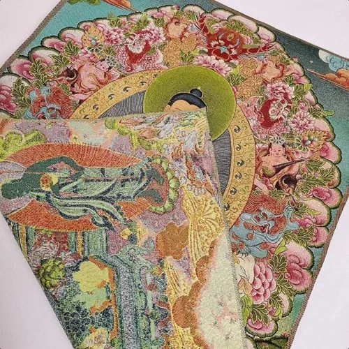 Vista 5 de Bordado de seda tibetano Thangka budismo Sakyamuni Buddha Tangka Yoga Budista Tapiz colgante de pared Arte de pared Decoración del hogar Tapiz