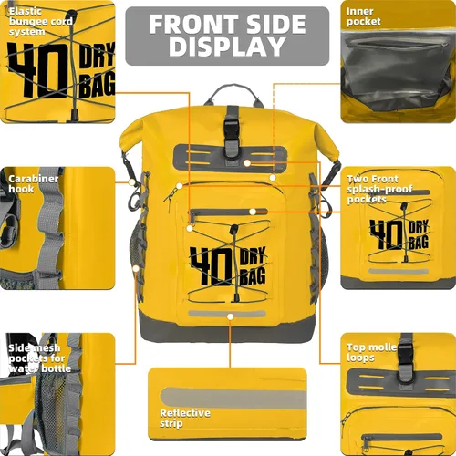 Vista 41 de MORXPLOR Bolsa seca impermeable, 5L/10L/20L/30L/40L/55L Mochila seca con funda impermeable para teléfono para natación, kayak