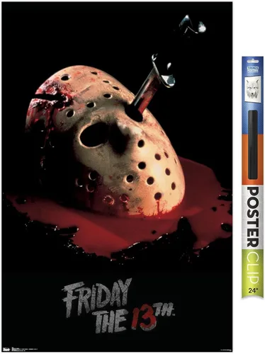 Vista 17 de Trends International Friday The 13th - Póster de pared de máscara sangrante, 14.725 x 22.375 pulgadas, versión enmarcada de madera de granero