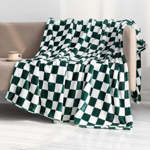 Vista 13 de LOMAO Manta de franela con patrón de cuadrícula de ajedrez, suave, lujosa, cálida y acogedora para sofá y cama, para todas las estaciones