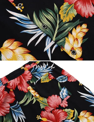 Vista 4 de COOFANDY Conjunto de camisa hawaiana y pantalón corto para hombre, traje de playa de 2 piezas con sombreros de pescador