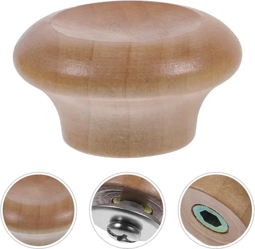 Vista 4 de Perillas de tapa de sartén de madera, 2 pomos de tapa de madera reemplazables para tapa de sartén de cocina, reemplazo de tapa de olla