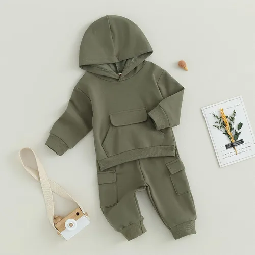 Vista 2 de Maemukilabe Toddler Baby Boy Hoodie Sweatpants Set Solid Long Sleeve Pullover Hooded Sweatshirt Jogger Fall Winter Outfits