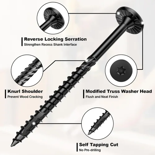 Vista 3 de FMhotu 100 Tornillos para Madera Negros con Cabeza de Estrella de 2-7/8 Pulgadas - Tornillos Resistentes al Óxido para Terrazas de Madera