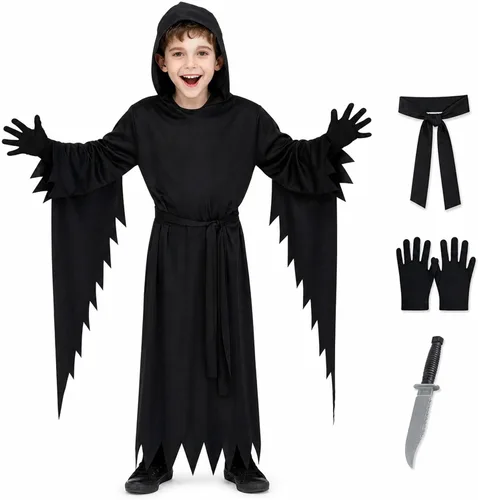 Vista 7 de Disfraz de fantasma aterrador de Halloween para adultos y niños, máscara