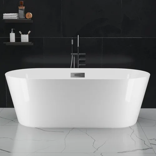 Vista 26 de 59 Inch Freestanding Bathtubs, White Acrylic Free Standing Bathtub, Modern Soaking Tub with Integrated Overflow & Chrome Drain for Bathroom Remodel