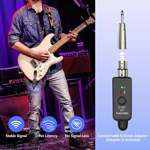 Vista 4 de Sistema de micrófono inalámbrico A11, transmisor y receptor XLR de 2.4 GHz para micrófono dinámico, mezclador de audio, sistema PA, rango de 100