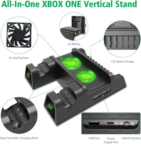 Vista 3 de OIVO Soporte de refrigeración vertical compatible con Xbox One XOne SRegular One ventilador de refrigeración con 2 baterías de 600 mAh