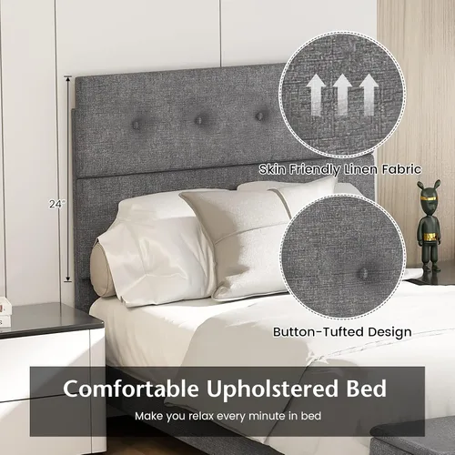 Vista 2 de KOMFOTT Base de cama tapizada tamaño individual con almacenamiento otomano, base de colchón moderna con cabecero copetudo con botones, base de cama