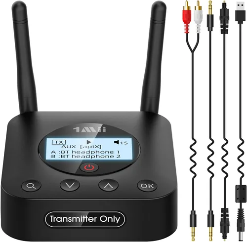 Vista 8 de 1Mii B06TX Transmisor Bluetooth 5.2 para TV a Auriculares/Altavoces Inalámbricos, Adaptador Bluetooth para TV con Control de Volumen, Entradas