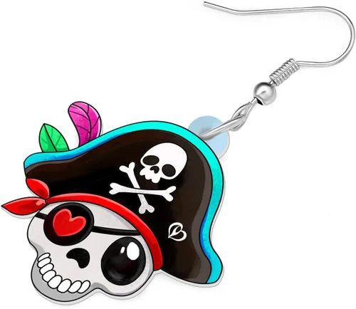Vista 4 de Aretes acrílicos de calavera pirata de Halloween para Halloween, accesorios para mujeres y niñas