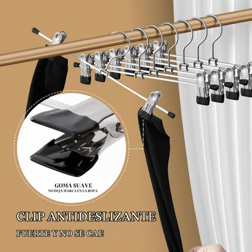 Vista 4 de Perchas para pantalones con clips, perchas para faldas, 12 pulgadas Negro-paquete de 12