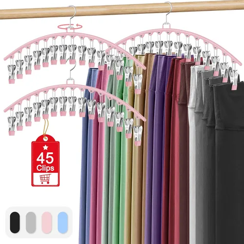 Vista 14 de Paquete de 3 organizadores de leggings para colgar en el armario, perchas para pantalones con clips con capacidad para 45 leggings, pantalones