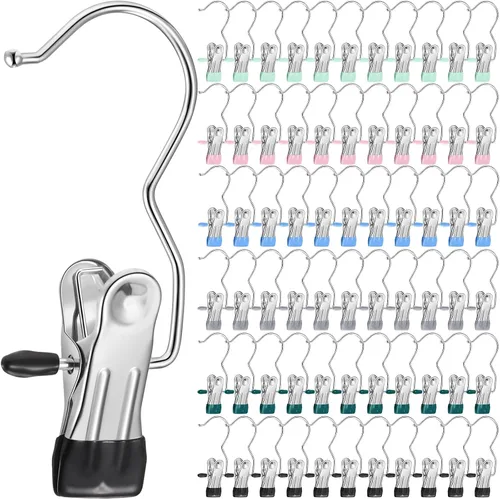Vista 9 de Yinder Ganchos Colgadores para Botas Clips Ganchos de Lavandería Colgantes de Acero Inoxidable Pinzas para Ropa Colgadores Portátiles para Armario