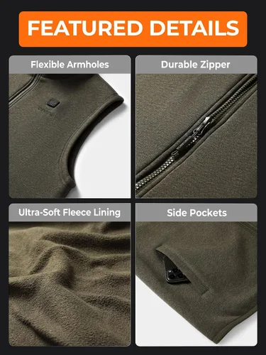 Vista 5 de ORORO Chaleco térmico de forro polar para hombre con batería