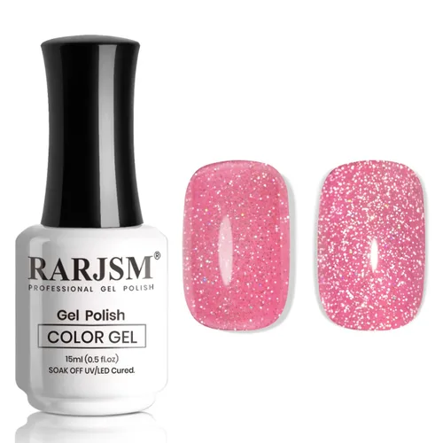 Vista 18 de RARJSM Esmalte de uñas de gel con purpurina verde, esmalte de gel reflectante con destellos de purpurina y diamantes, esmalte de uñas de gel