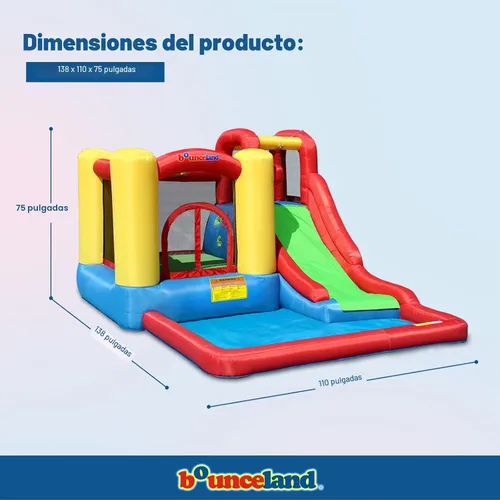 Vista 2 de Bounceland Parque de juegos inflable con salto y aventura de salpicaduras o tobogán acuático todo en uno, piscina grande, área de salto divertida