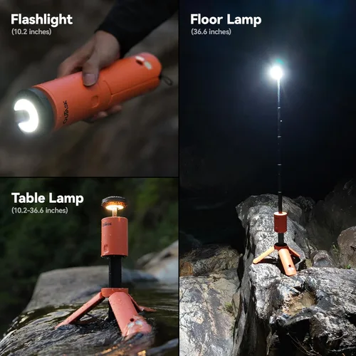 Vista 4 de Luz telescópica para acampar, linterna magnética giratoria de 720° con Naranja