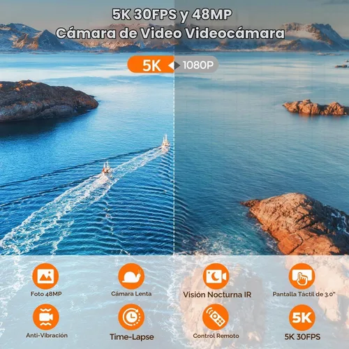 Vista 2 de Videocámara de cámara de video 5K de 48 MP, cable de cámara de visión nocturna IR, pantalla táctil de rotación de 270 ° de 3.0 pulgadas, cámara