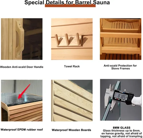 Vista 2 de Smartmak 4-10 persona modificada para requisitos particulares al aire libre sitio de sauna de vapor de madera, spa tradicional de madera de cedro