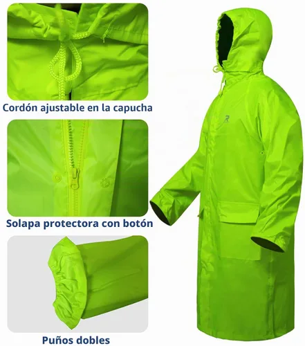 Vista 4 de RainRider Chubasquero para hombre, impermeable, largo, con capucha plegable, ligero, poncho unisex Amarillo