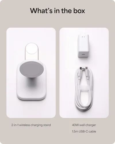 Vista 9 de Mophie Soporte de carga inalámbrico 2 en 1, certificado Qi2, cargador MagSafe para iPhone y Apple Watch, estación de carga rápida con soporte