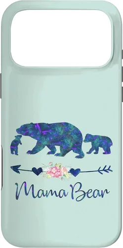 Vista 22 de Teal Blue Purple Floral Mama Bear and Two Cubs Green Mint Case for iPhone 16