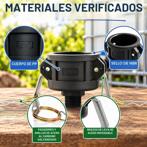 Vista 6 de IBC - Adaptador de mano, Camlock hembra de 2 pulgadas a NPT macho de 3/4