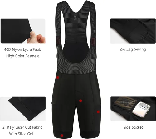 Vista 5 de Pantalones cortos de ciclismo para hombre, 4 bolsillos, pantalones cortos para bicicleta de carretera, pantalones cortos de bicicleta de viaje largo