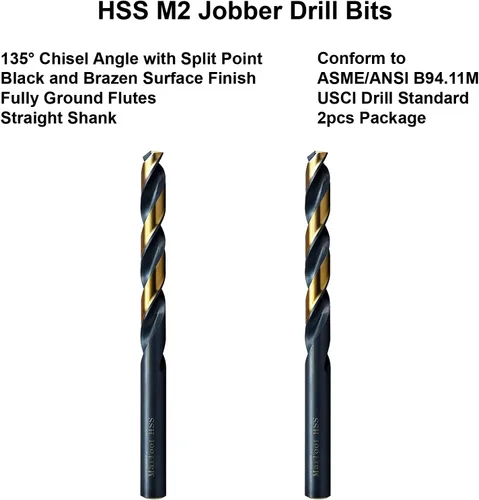 Vista 2 de MAXTOOL 1/4 "2 unids idénticos Jobber longitud taladros HSS M2 Twist Drill Bits totalmente molido negro y bronce recto vástagos taladros