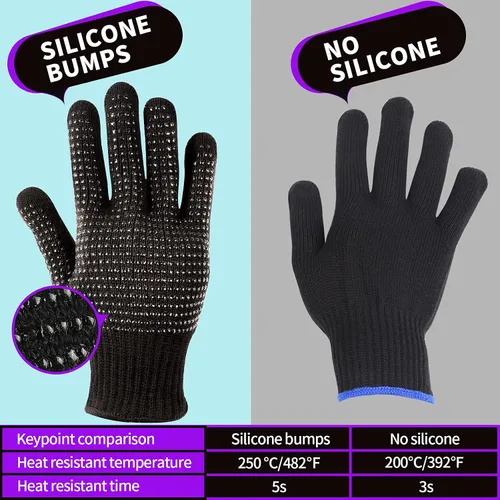 Vista 3 de Teenitor Guante resistente al calor con protuberancias de silicona para herramienta de plancha de cabello, guantes profesionales resistentes al Negro