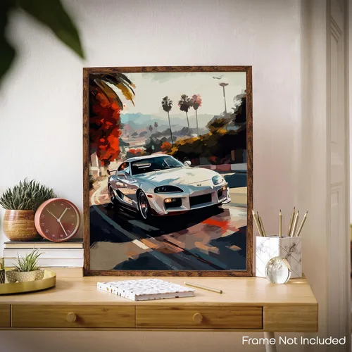Vista 4 de Inspirational Wall Art Co. - Confident Póster Toyota Supra 1994 - Póster de automóvil para habitación de niños - Decoración de pared del automóvil