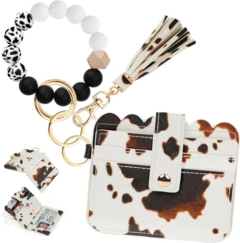 Vista 16 de Cartera de pulsera para mujer con llavero – Tarjetero RFID pequeña cartera con llavero Beige