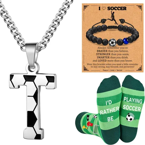 Vista 20 de Soccer Gifts Set A-Z Letter Soccer Necklace for Men Novelty Soccer Socks&Soccer Bracelets for Soccer Lovers