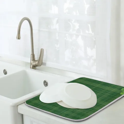 Vista 6 de Tapete de secado de platos con hojas del día de San Patricio para cocina, tapete de café, absorbente de agua, resistente al calor, para mesa, tapete