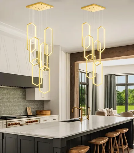 Vista 12 de Lámpara colgante regulable de 3 anillos para ajustar mini lámpara LED de techo para cocina, isla, comedor, sala de estar, dormitorio, dorado