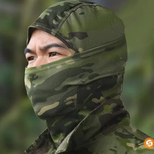 Vista 6 de Máscara facial de camuflaje militar bandana pasamontañas capucha para hombres y mujeres entrenamiento táctico ciclismo esquí resistente al viento