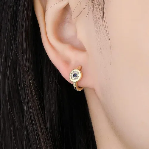 Vista 2 de Huggie - Aretes de aro pequeños con circonita cúbica para mujeres y niñas, cartílago de circonita cúbica azul, hipoalergénicos, delicados
