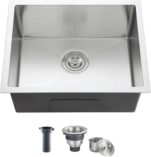 Vista 13 de ROVATE - Fregadero de barra o fregadero de cocina de 13 x 15 pulgadas, hecho a mano, de acero inoxidable T-304 de un solo tazón