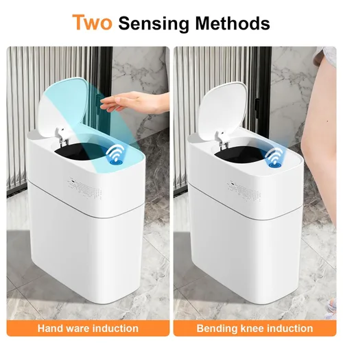 Vista 5 de MOPALL - Cubo de basura automático con sensor de movimiento para baño con tapa, de 3 galones, basurero sin contacto con auto-adsorción, papelero