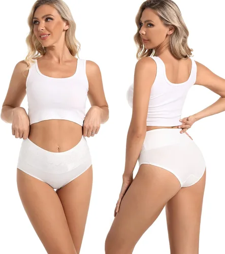 Vista 4 de HAVVIS - Ropa interior de cintura alta y de algodón para mujer, que disimula la barriga, jacquard con rosas, paquete múltiple