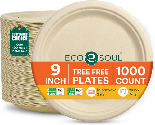 Vista 10 de ECO SOUL - Platos de papel compostables de 9 pulgadas (paquete de 200) biodegradables, resistentes, desechables, ecológicos para cena de Navidad